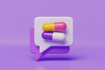 Pills in speech bubble, concept of online pharmacy and medical consultation app