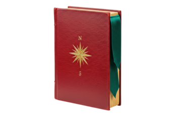 Isolated bound book with compass emblem is a vintage style, ready to read, display