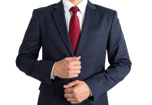 Realistic Formal Business Suit with White Shirt and Red Tie, Headless Professional Outfit, Isolated on Transparent Background