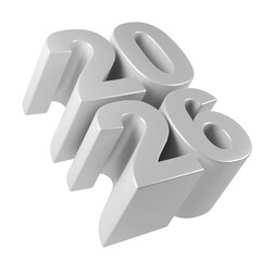 year 2026 is depicted a futuristic, metallic 3d design, symbolizing forward thinking and fresh starts transparent a against background