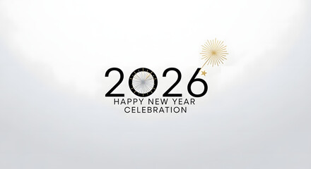 Elegant 2026 New Year design featuring a stylized sunburst perfect for holiday greetings and festive promotions