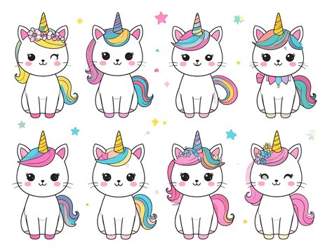 Cute cartoon cats with unicorn features