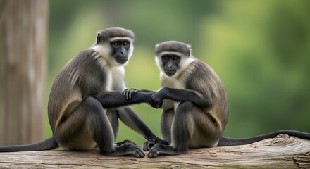 Fototapeta premium Two Monkeys Sitting Close Together.