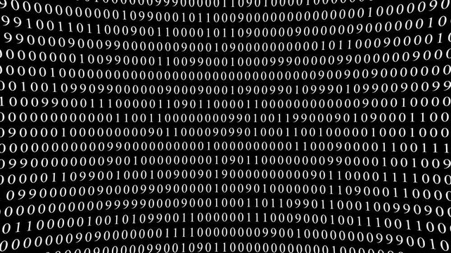White Binary Code Pattern on Black Background data .data processing, symbolizing technology and information transformation.