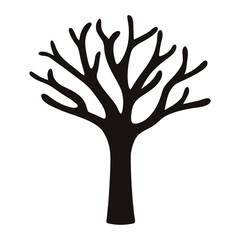 Stylized silhouette of a deciduous tree in winter against white background