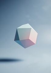 A floating geometric shape with pastel gradients. Abstract 3d render of a polyhedron. Futuristic technology and innovation concept