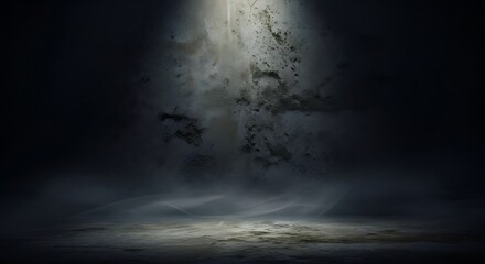 Spotlight on a textured concrete wall in a dark room