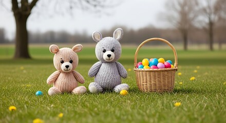 Cute Easter Bunnies and Basket.