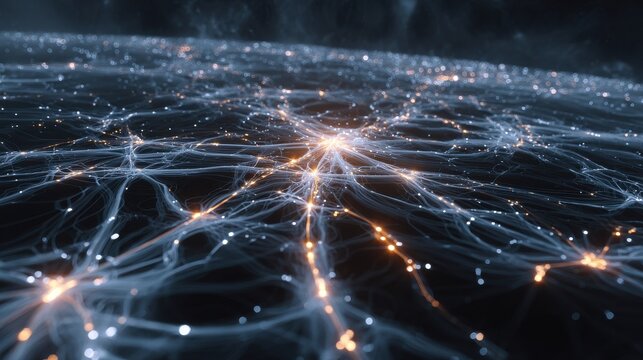 Abstract Network of Glowing Blue and Orange Lights, Representing Data Flow and Connectivity.