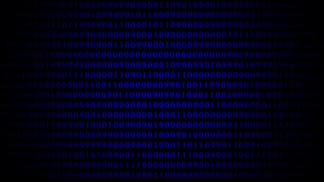 Blue Binary Code Pattern on Dark Gradient Background .data processing, symbolizing technology and information transformation.