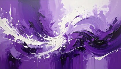 Abstract Expressionist Painting in Purple and White, Modern Artistic Display