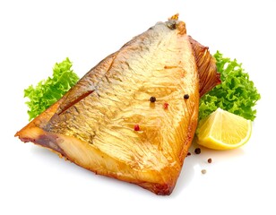 Smoked fish fillet with lemon and lettuce