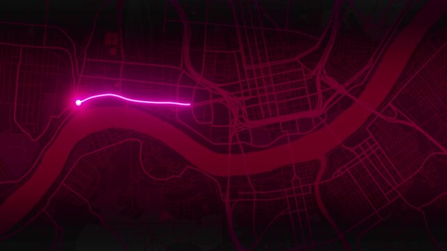 Animated city layout of a central business district in 4K &ndash; blue and pink versions, regular and 3D flyover for digital design and motion use