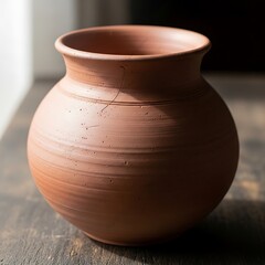 Terracotta Pot on Wooden Surface.