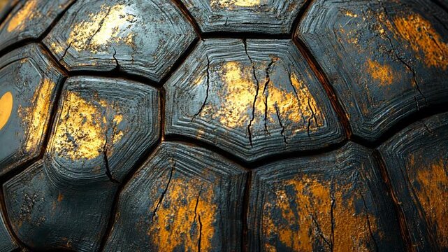 Close-up static shot: The camera focuses on a tortoise shell with gold accents.