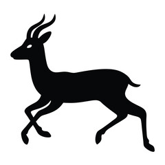 Obraz premium Black silhouette of a running antelope with horns on a white background