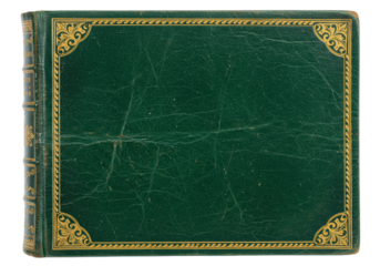 Isolated antique green book cover with golden decoration for an old-fashioned look