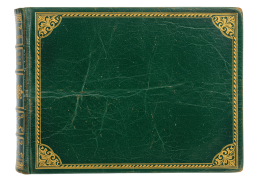 Isolated antique green book cover with golden decoration for an old-fashioned look