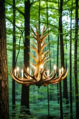Deer Antler Chandelier in Sun-Dappled Woods