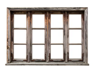 Rustic wooden window frame with multiple panes