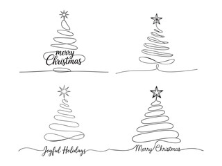 set of line art Christmas tree