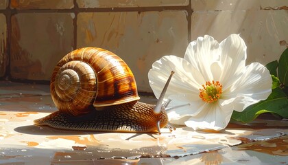 Snail and flower in sunlit setting (1)