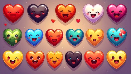 Cute cartoon hearts with various expressions