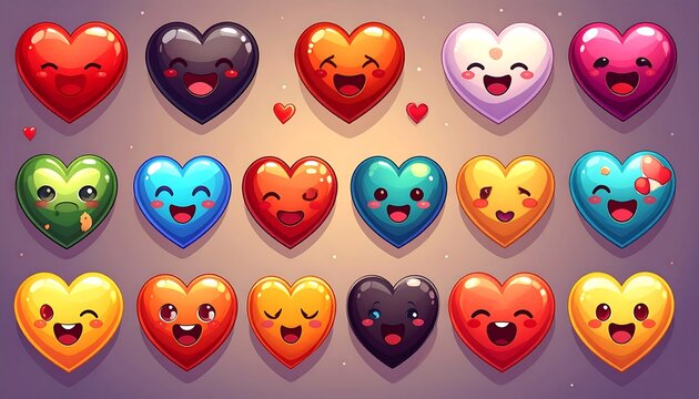 Cute cartoon hearts with various expressions