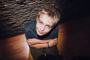 young boy looking at camera