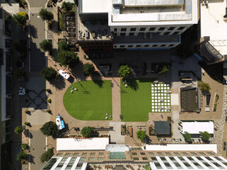 Aerial overhead view of the courtyard at the Fenton in Cary North Carolina