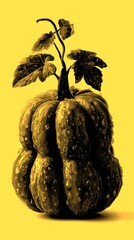 pumpkin with dew droplets sitting on a clean background in natural lighting