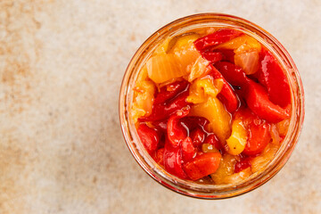 Roasted pepper salad vegetables dish natural product tasty snack fresh delicious gourmet food background on the table rustic top view copy space keto and paleo diet vegan and vegan food