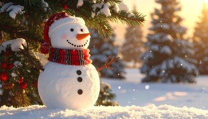 Snowman in snowy winter scene