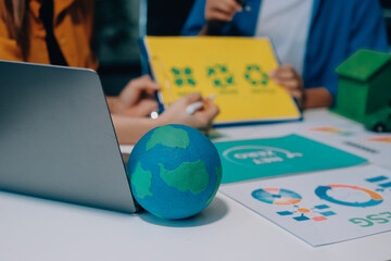 Businessman talks ESG environmental social governance policy for modish business.