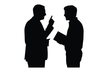 Silhouetted businessmen in conversation with one man gesturing emphatically