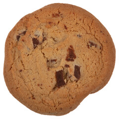Close up of a delicious chocolate chip cookie on a white background