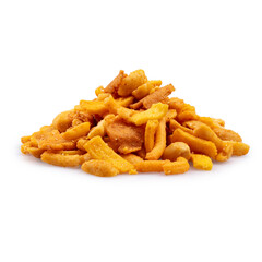 Close up shot of a pile of delicious savory snack mix