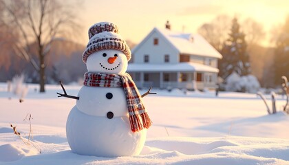 Snowman in winter landscape