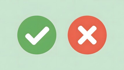 Obraz premium Two colorful icons representing approval and disapproval, with a green checkmark and a red cross, against a simple background. 