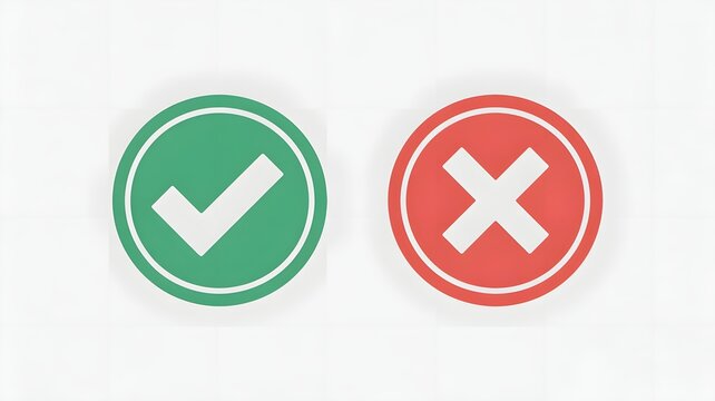 Two colorful icons representing approval and disapproval, with a green checkmark and a red cross, against a simple background.