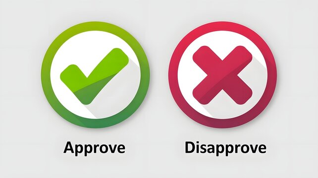 Two colorful icons representing approval and disapproval, with a green checkmark and a red cross, against a simple background.