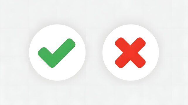 Two colorful icons representing approval and disapproval, with a green checkmark and a red cross, against a simple background.