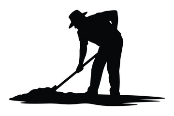 Silhouette of a farmer digging with a shovel in the soil © Pixel Loft