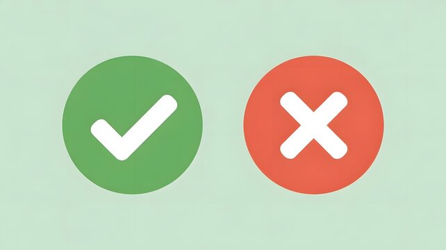 Two colorful icons representing approval and disapproval, with a green checkmark and a red cross, against a simple background. - Powered by Adobe