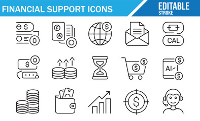 Payment, Savings, Loan & Charity Icons — Vector-style Line Art
