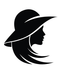 Elegant Woman Silhouette Wearing Wide Brim Hat Profile.
