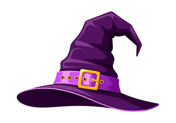 Purple witch hat with gold buckle isolated on transparent background