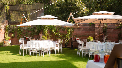 Summer Courtyard: Wedding or Party Under Umbrellas
