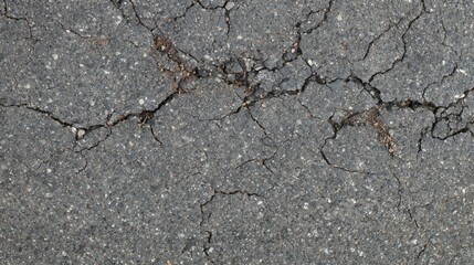 Obraz premium Cracked Asphalt Texture: A detailed texture of cracked asphalt reveals the story of time, wear, and tear with its complex pattern of fissures and flaws.