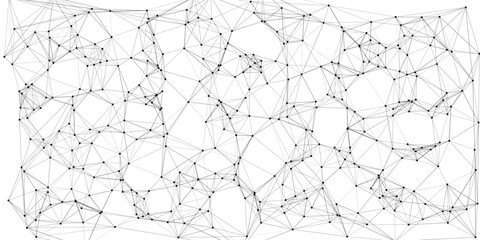 Abstract network of interconnected black dots and grey lines forming a complex geometric mesh pattern on a white background representing data connections or scientific structures